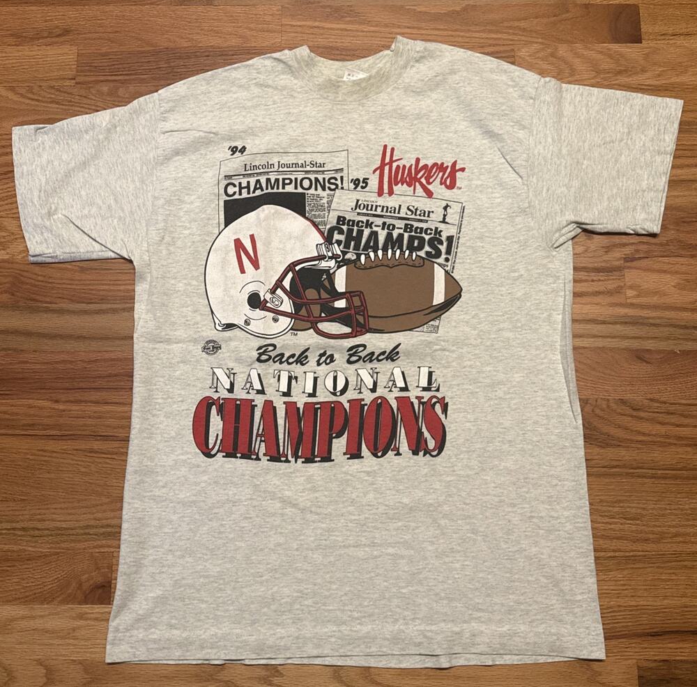 VTG 1995 Nebraska Huskers Back To Back National Champions Single Stitch Size LG